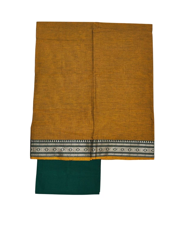 Mustard & Green Handloom Mangalagiri Cotton Dress Materials