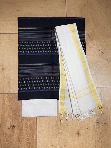 Black & White Handloom Mangalagiri Cotton Dress Materials