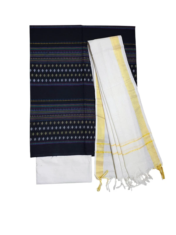 Black & White Handloom Mangalagiri Cotton Dress Materials