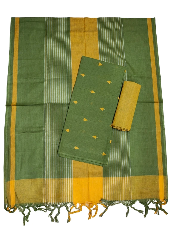 Green Mangalagiri Cotton Unstitched Salwar Suit for Women