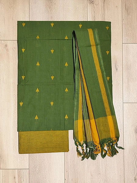 Green Mangalagiri Cotton Unstitched Salwar Suit for Women