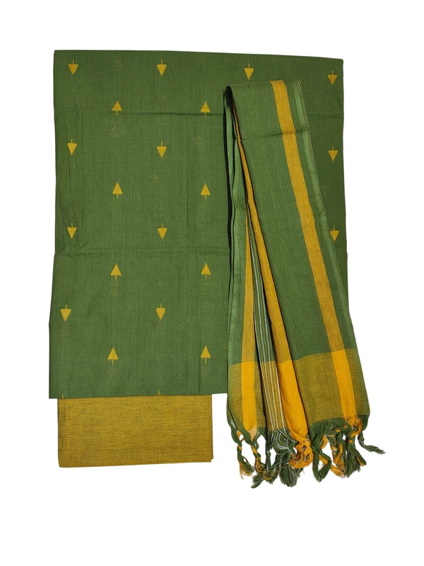 Green Mangalagiri Cotton Unstitched Salwar Suit for Women
