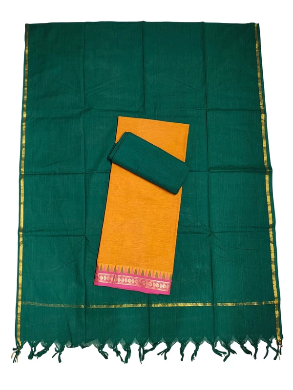Orange & Blue Mangalagiri Cotton Unstitched Salwar Suit for Women