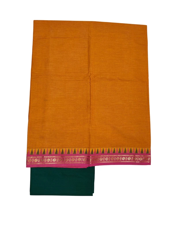 Orange & Blue Mangalagiri Cotton Unstitched Salwar Suit for Women