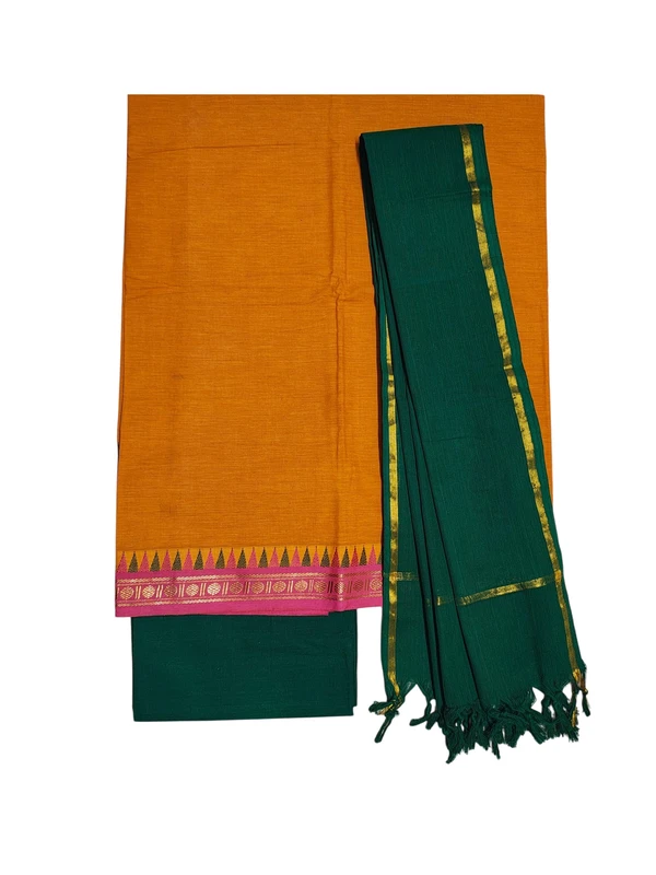 Orange & Blue Mangalagiri Cotton Unstitched Salwar Suit for Women