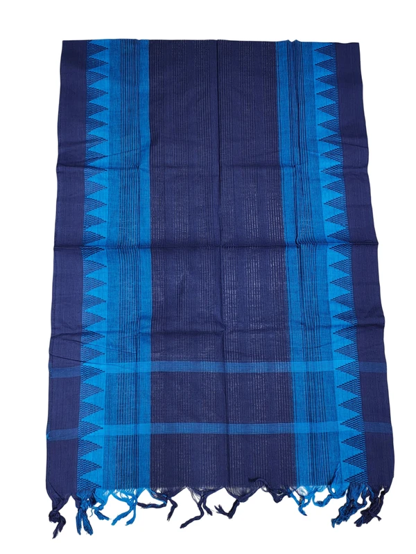 Navy Blue & Green Handloom Mangalagiri Cotton Dress Materials with Ikkat Border