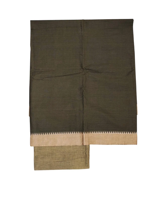 Coffee Handloom Cotton Unstitched Salwar Suit Set with Temple Border