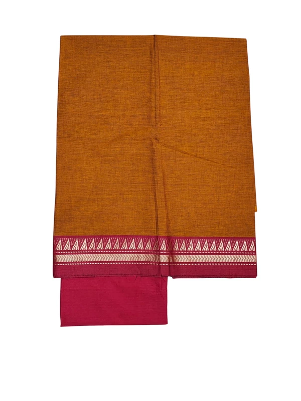 Orange & Red Handloom Mangalagiri Cotton Dress Materials