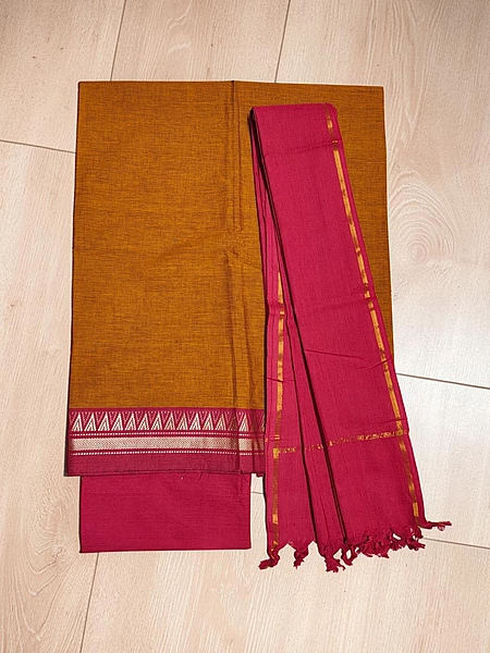 Orange & Red Handloom Mangalagiri Cotton Dress Materials