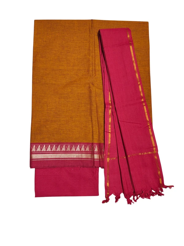 Orange & Red Handloom Mangalagiri Cotton Dress Materials