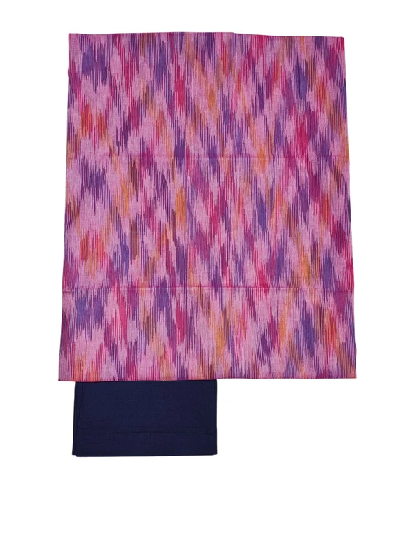 Pink & Navy Blue Mangalagiri Cotton Unstitched Salwar Suit Set with Dupatta for Women