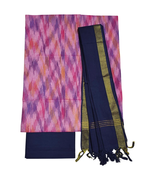 Pink & Navyblue Handloom Mangalagiri Cotton Dress Materials