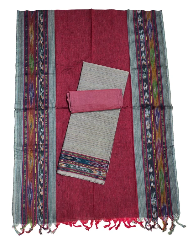 Grey & Maroon Mangalagiri Cotton Unstitched Salwar Suit for Women