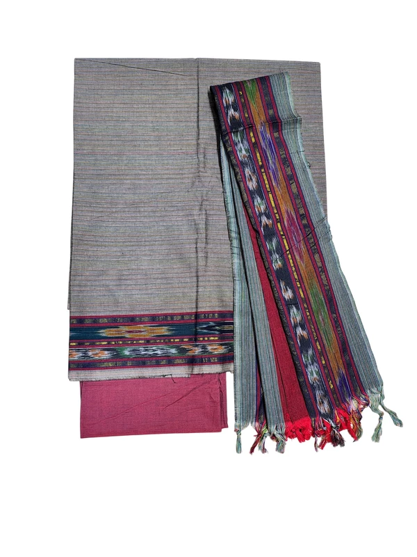 Grey & Maroon Mangalagiri Cotton Unstitched Salwar Suit for Women