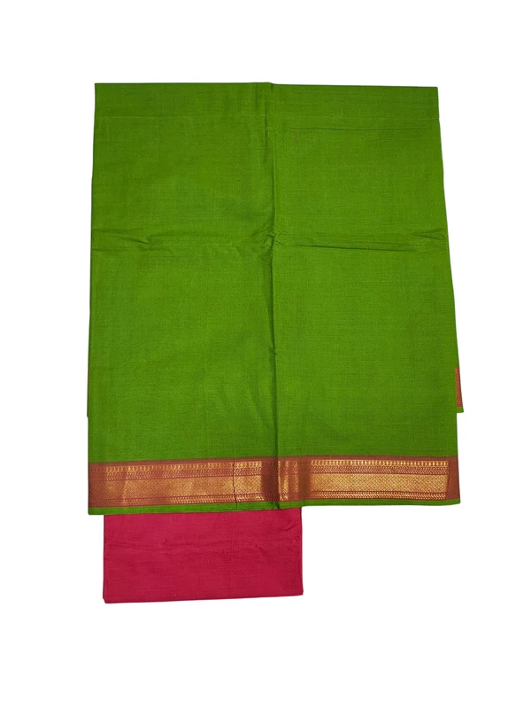 Green & Red Handloom Mangalagiri Cotton Dress Materials