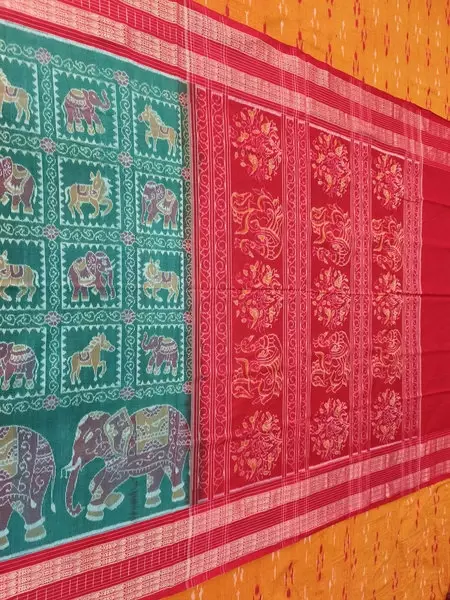 HAATHI SAVARI BANDHA SAREE-SEAGREEN