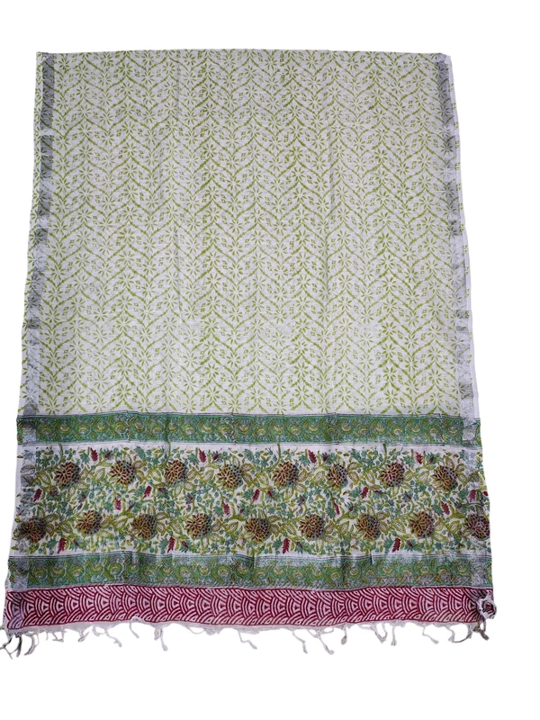 Mint Green Linen Hand block Print Unstitched Salwar Suit Set with Linen Dupatta