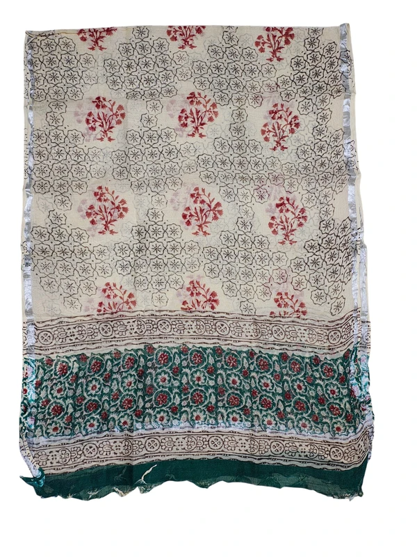 Green Bagru Hand Block Print Pure Cotton Dress Material with Linen Dupatta