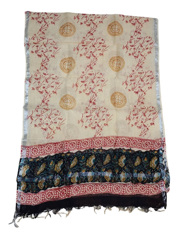 Black Bagru Hand Block Print Pure Cotton Dress Material with Linen Dupatta