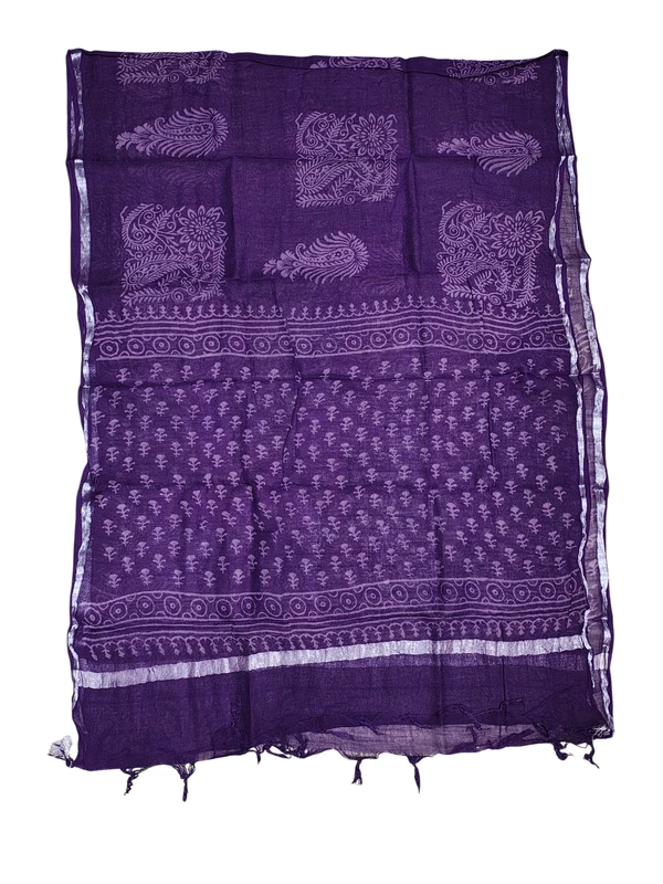 Lavender Hand Block Print Cotton Dress Materials with Linen Dupatta for Women