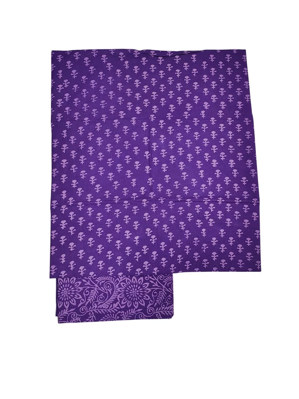Lavender Hand Block Print Cotton Dress Materials with Linen Dupatta for Women