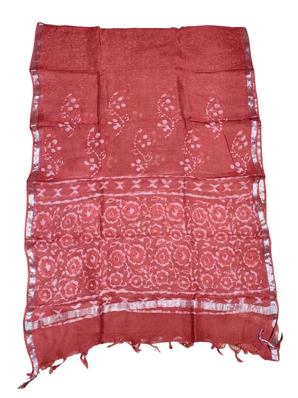 Rust Hand Block Print Cotton Dress Materials with Linen Dupatta for Women