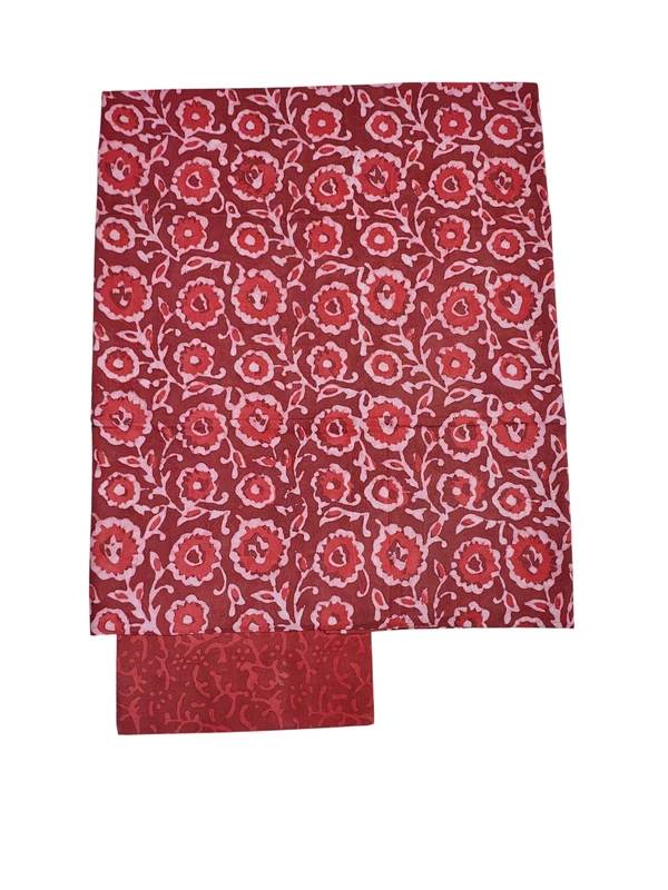 Rust Hand Block Print Cotton Dress Materials with Linen Dupatta for Women
