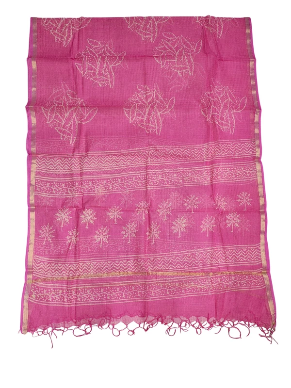 Pink Hand Block Printed Kota Doria Unstitched Suit Set with Dupatta