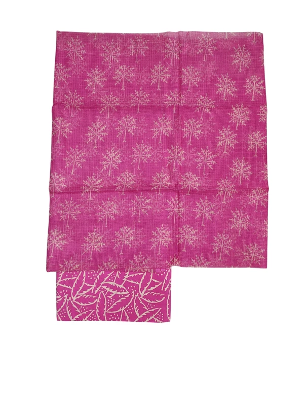 Pink Hand Block Printed Kota Doria Unstitched Suit Set with Dupatta