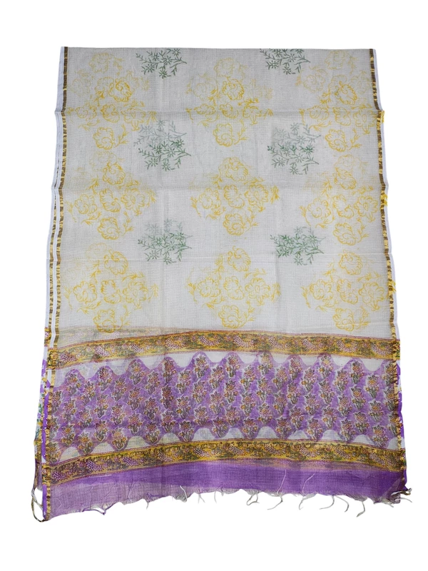 Lavender Hand Block Printed Kota Doria Unstitched Suit Set