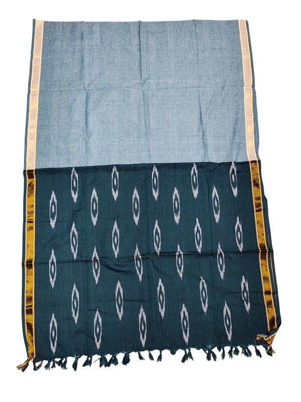 Dark Green Pochampally Ikkat Pure Cotton Dupatta for Women