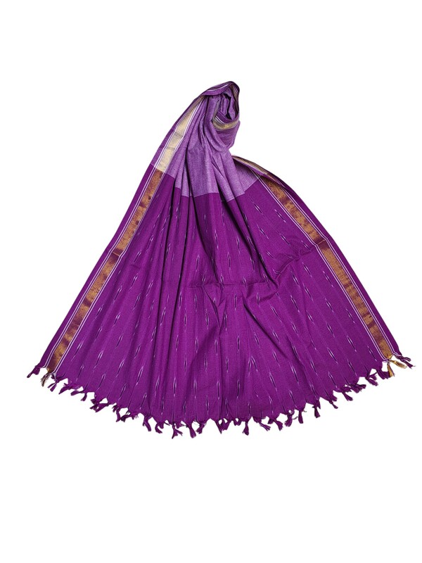Dark Purple Pochampally Ikkat Pure Cotton Dupatta for Women