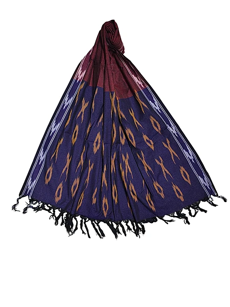 Purple & Maroon Pochampally Ikkat Pure Cotton Dupatta for Women