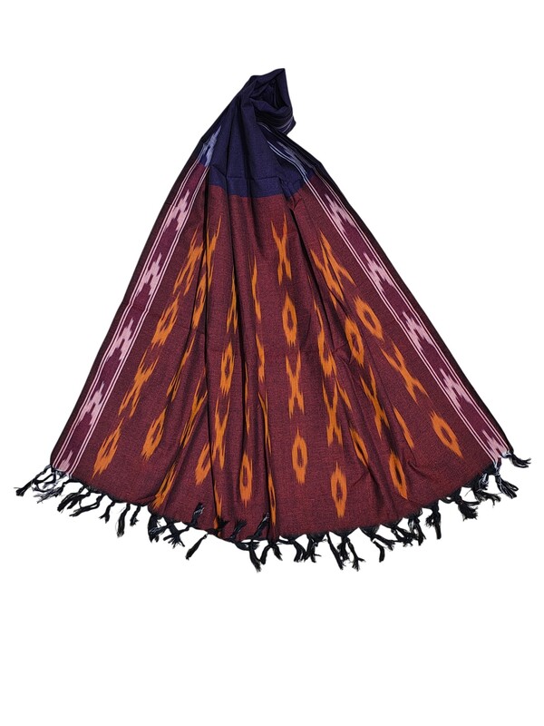Maroon & Purple Pochampally Ikkat Pure Cotton Dupatta for Women