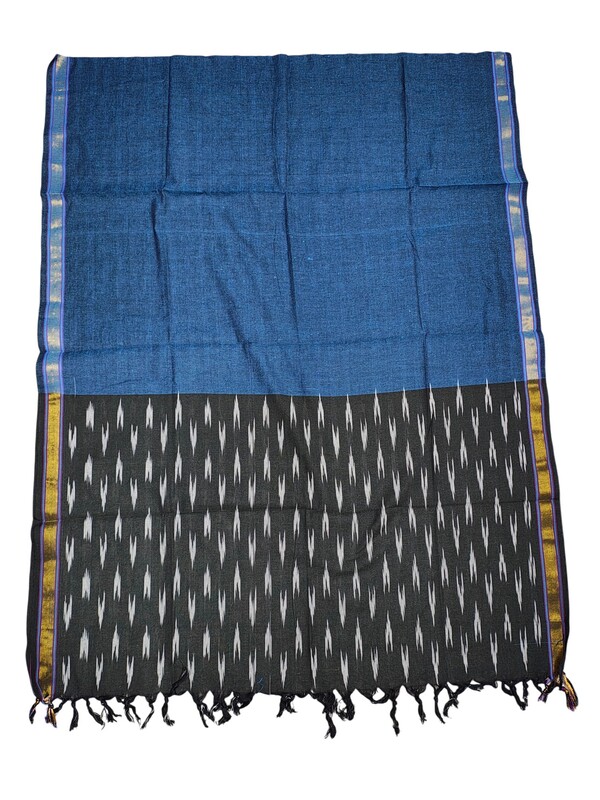 Black & Blue Pochampally Ikkat Pure Cotton Dupatta for Women