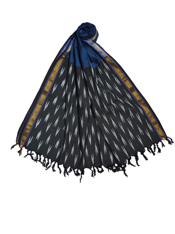 Black & Blue Pochampally Ikkat Pure Cotton Dupatta for Women