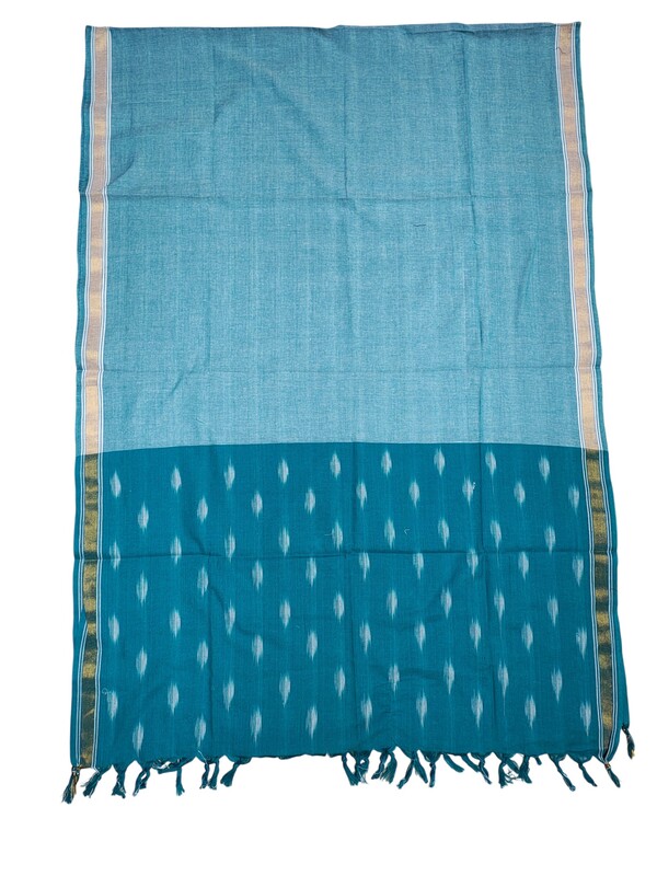 Turquoise blue Pochampally Ikkat Pure Cotton Dupatta for Women