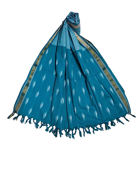 Turquoise blue Pochampally Ikkat Pure Cotton Dupatta for Women