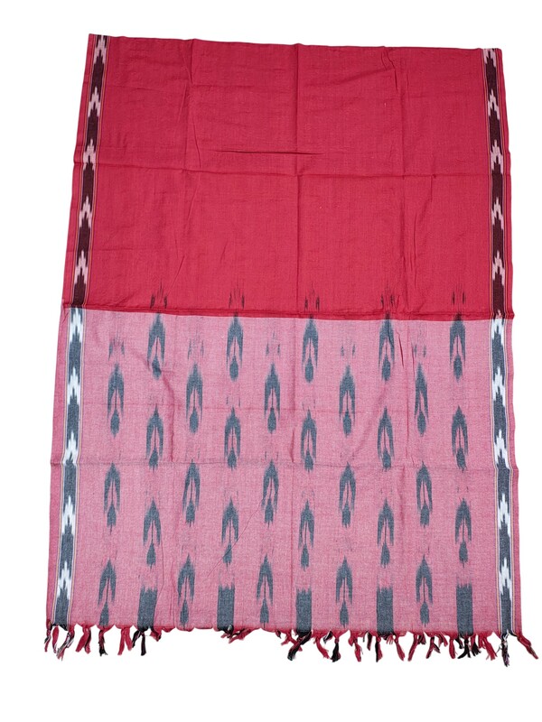 Pink & Red Pochampally Ikkat Pure Cotton Dupatta for Women