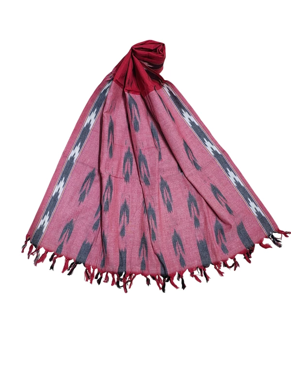 Pink & Red Pochampally Ikkat Pure Cotton Dupatta for Women