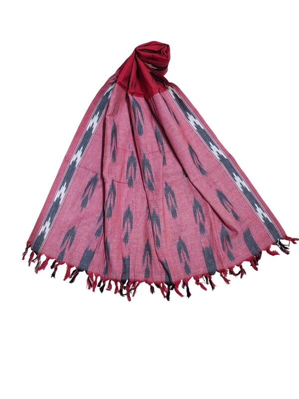 Pink & Red Pochampally Ikkat Pure Cotton Dupatta for Women