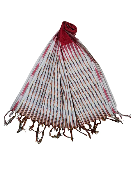 White & Red Pochampally Ikkat Pure Cotton Dupatta for Women