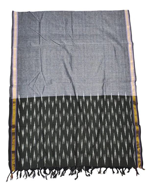 Black & Grey Pochampally Ikkat Pure Cotton Dupatta for Women