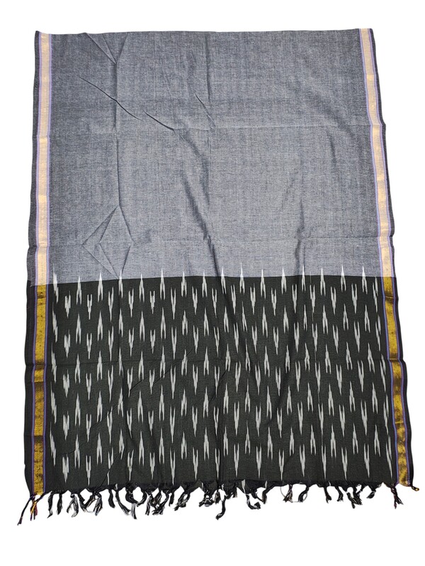 Black & Grey Pochampally Ikkat Pure Cotton Dupatta for Women