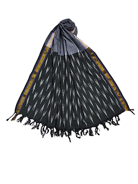 Black & Grey Pochampally Ikkat Pure Cotton Dupatta for Women