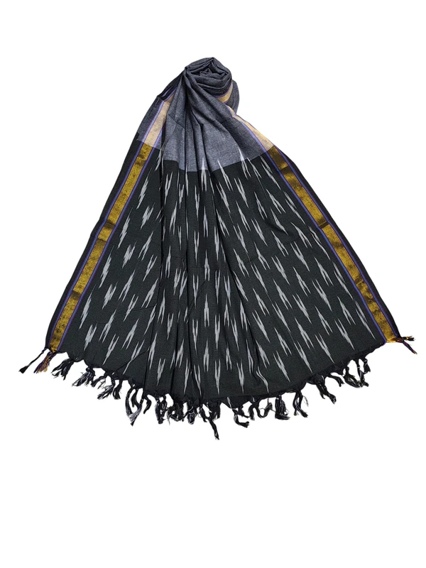 Black & Grey Pochampally Ikkat Pure Cotton Dupatta for Women