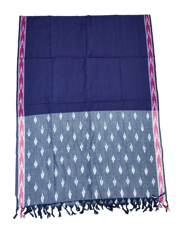 Grey & Blue Pochampally Ikkat Cotton Dress Material with Dupatta