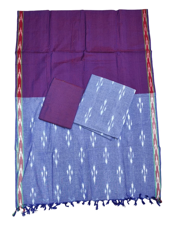 Purple Pure Cotton Ikkat Unstitched Salwar Suit Set with Dupatta