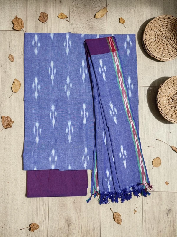 Purple Pure Cotton Ikkat Unstitched Salwar Suit Set with Dupatta