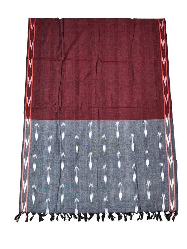 Grey & Red Pochampally Ikkat Cotton Dress Material with Dupatta